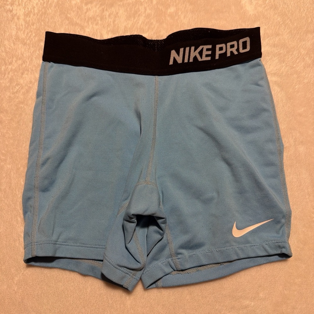 Nike Pro Sky Blue Compression Shorts with Black Waistband